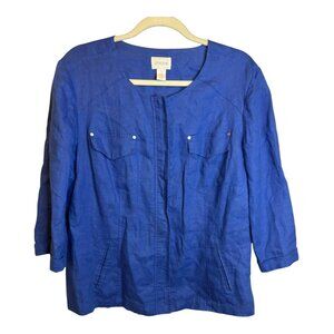 Chico's Jacket Women's Size Large Full Zip Linen Casual Chicos 2 Blue